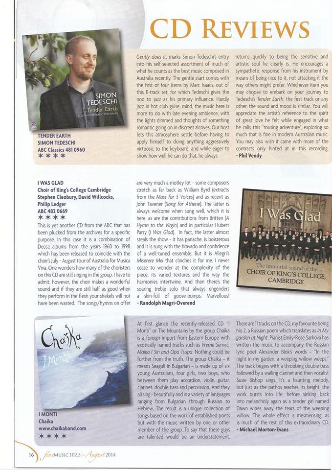 Fine Music FM I Monti review ARIA nominated new directions in